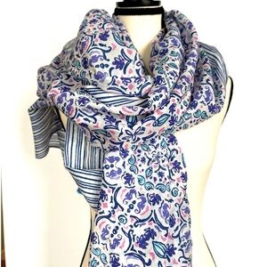 VINEYARD VINES Silk & Cotton Coastal Seahorse‎ Shells LG Tassel Preppy Scarf